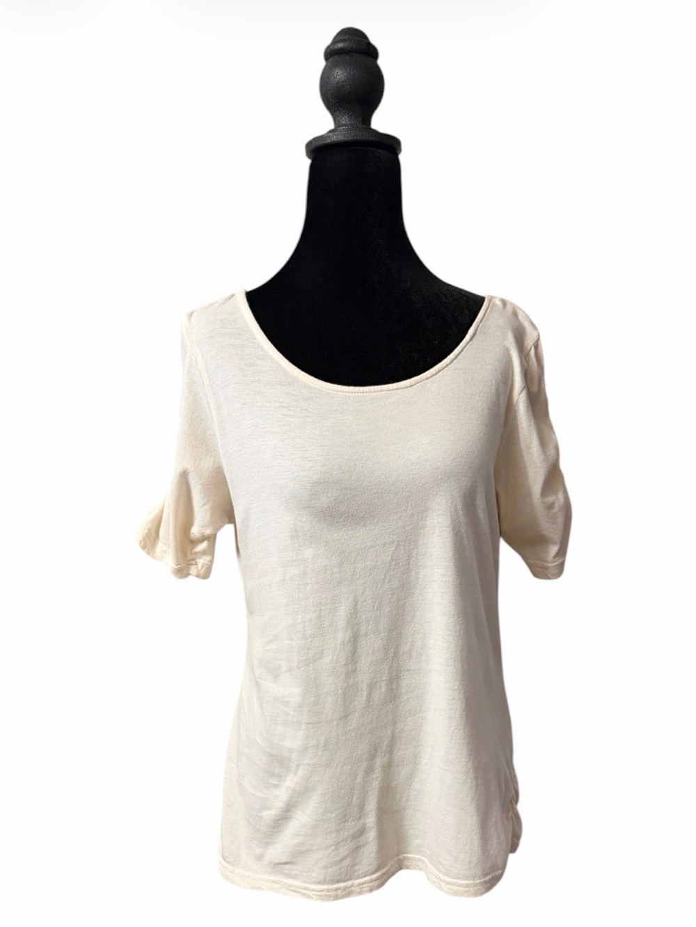 Synergy Organic Clothing Cream Scoop Neck Tee Ruched Sleeves Size L